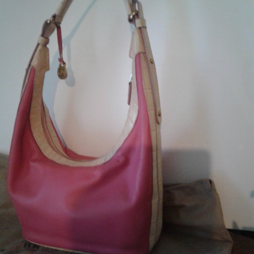 Rare! Brahmin Hot Pink Soft Leather Hobo Handbag